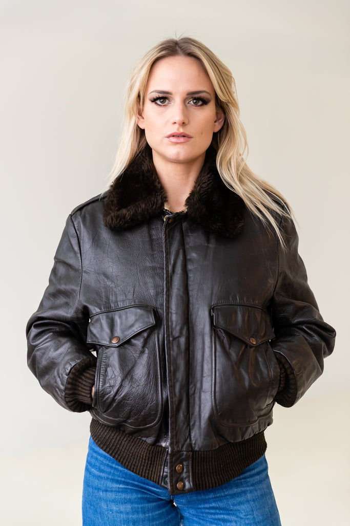 1970's G1 Flight Bomber Aviator Leather jacket with Shearling collar by William Barry