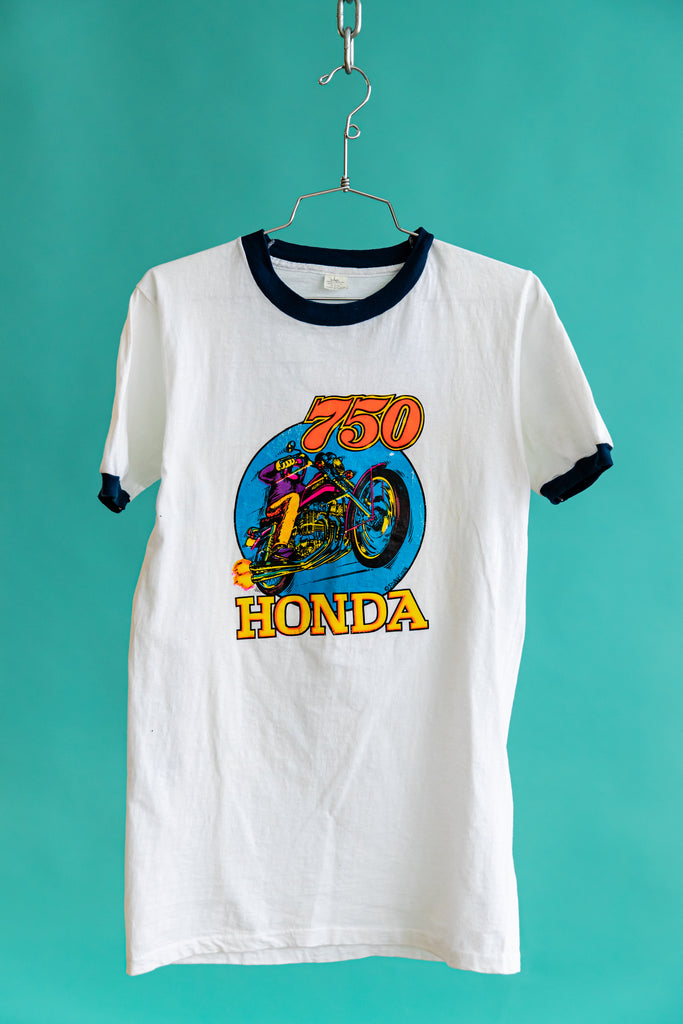 1974 HONDA 750 Iron On ROACH Design Ringer T-shirt
