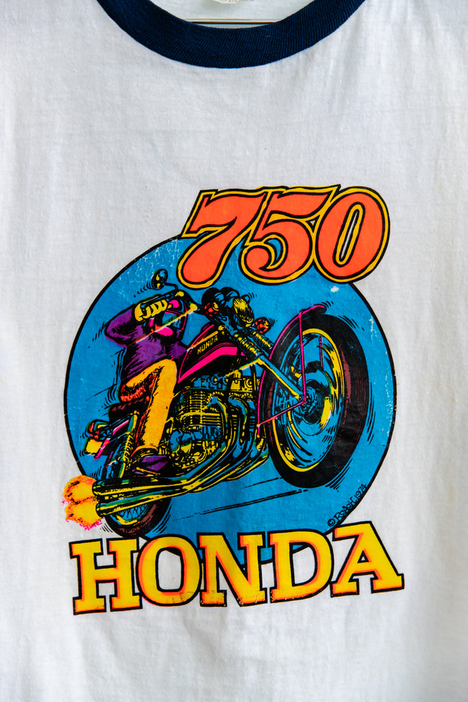 1974 HONDA 750 Iron On ROACH Design Ringer T-shirt