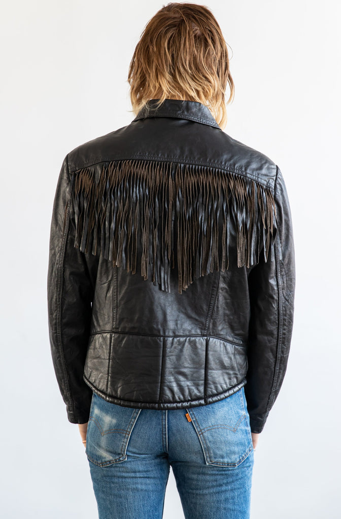 1980's Black Leather Fringe Jacket by Sears The Men's Store