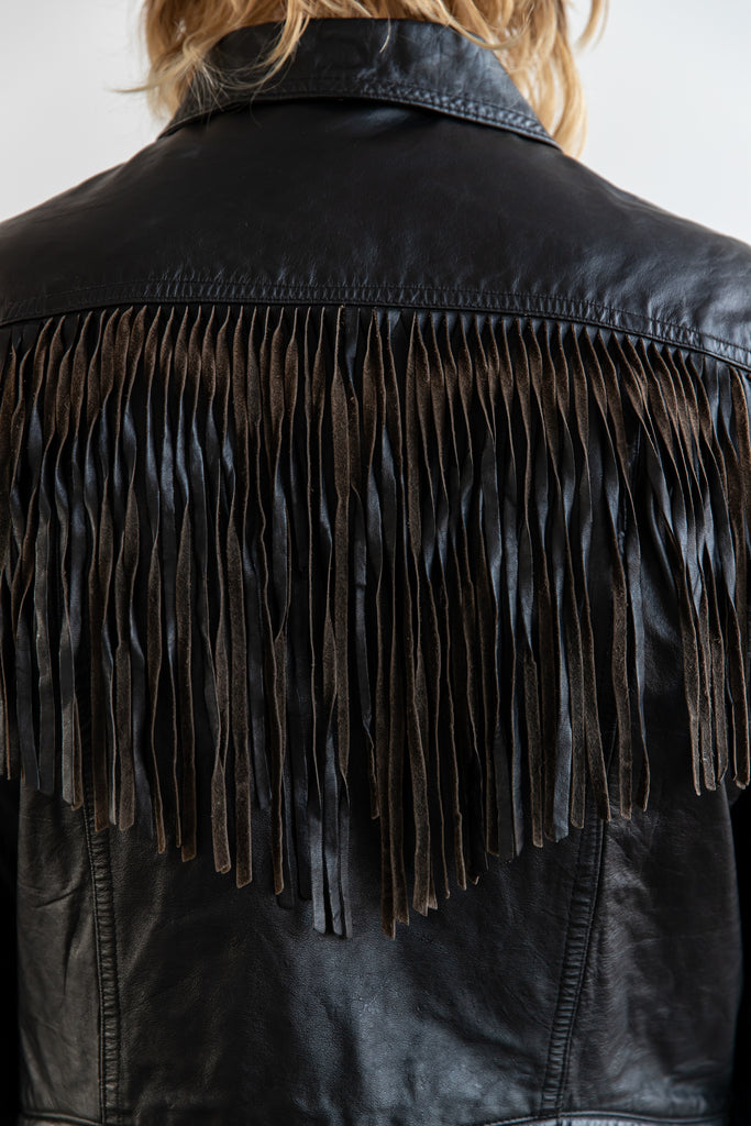 1980's Black Leather Fringe Jacket by Sears The Men's Store