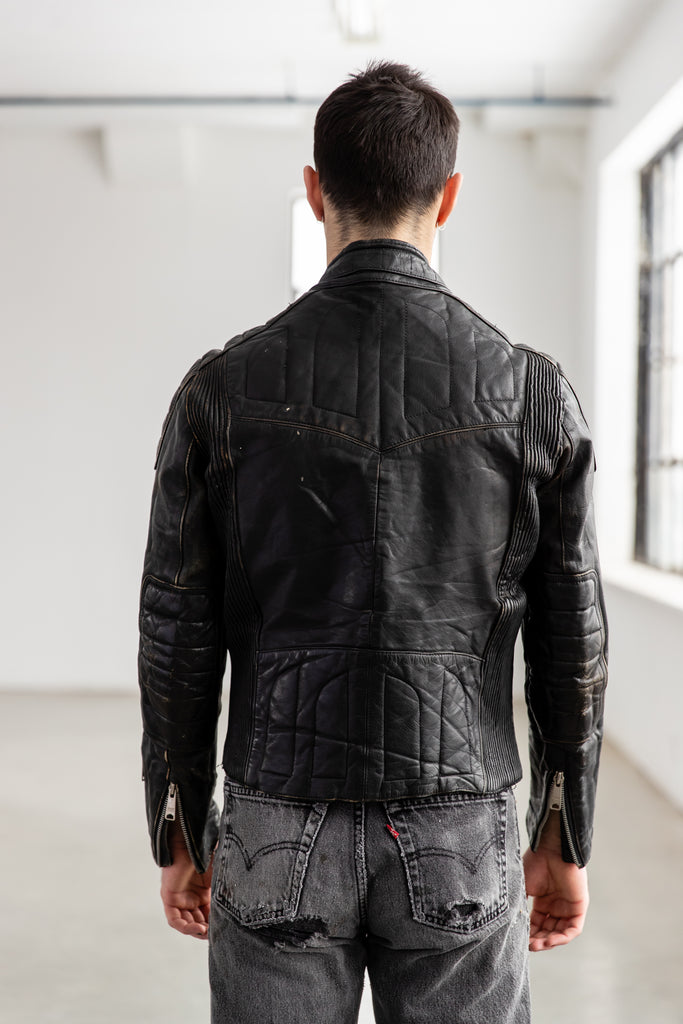 1980's Quilted Leather Cafe Racer Jacket by Sears
