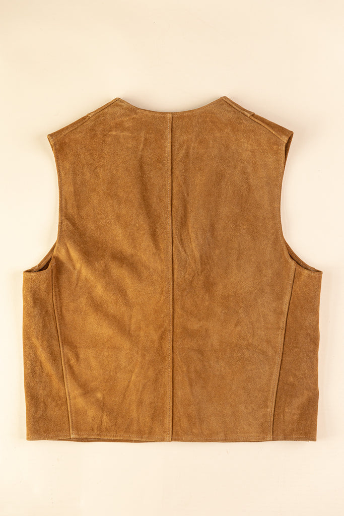 Vintage suede western Vest | 1970's Vintage Suede Leather Vest With Conchos | Biker Vest | Conchos Leather Moto Vest by Sprung (Men's Large)
