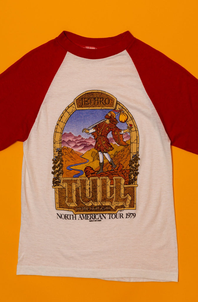 VINTAGE DEAD STOCK : 1979 Jethro Tull, On Road Again North American tour, Raglan Shirt (men's Small)