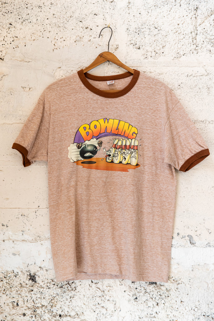1976, Vintage, ''Iron on Print ''Bowling, Ringer T-Shirt (Mens Medium)