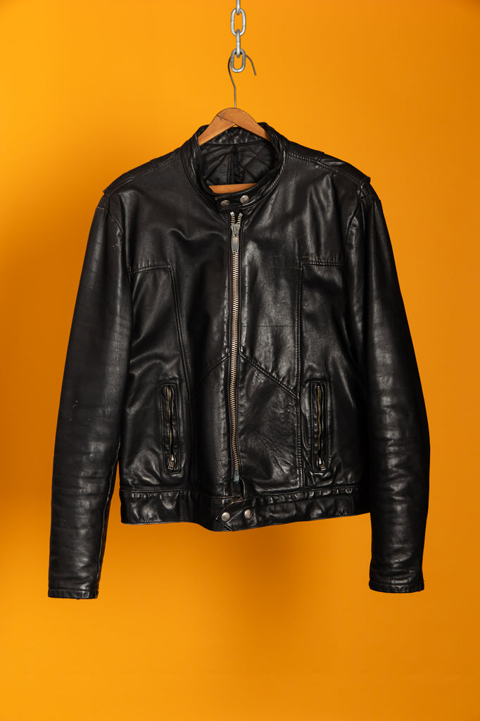 1980's, Vintage, Cafe Racer Moto Biker Leather Jacket (Men's Small)