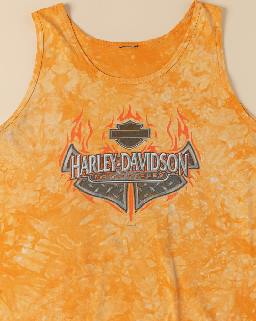 Y2K Vintage Harley-Davidson Orange Acid Wash Tank Top ''Harley-Davidson of Port Charlotte, FL'' (Men's X-Large)